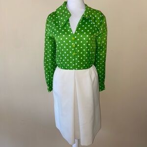Elegant Green Polka Dot A-Line Dress